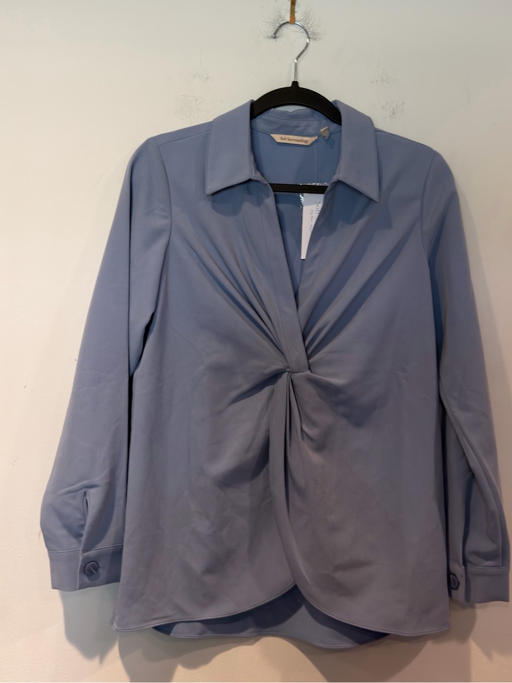 Soft Surroundings Versa English Manor Pullover Blue Twist-Front Collared Shirt